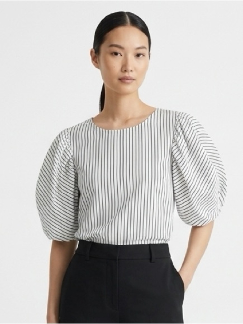 Anthropologie Maeve Striped Puff-Sleeve Top (Style #OB2069261) B&W